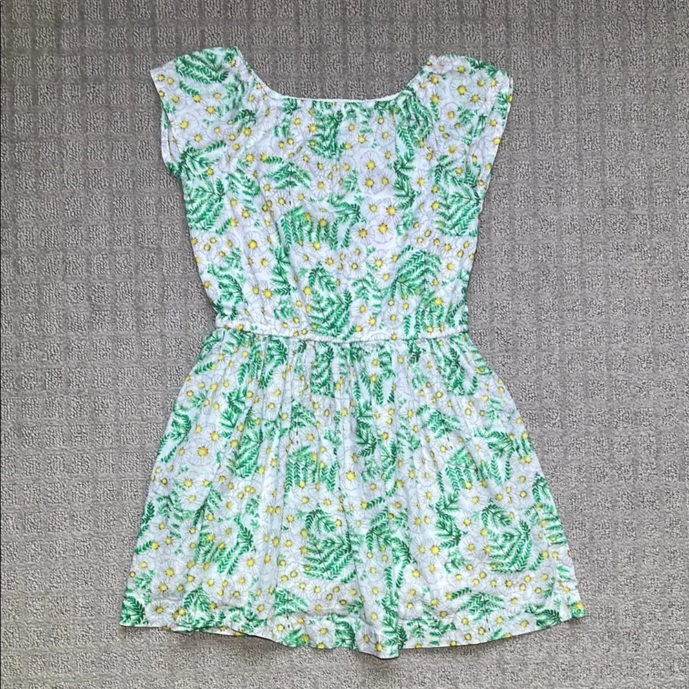 Gymboree Daisy Print Cap Sleeve Cotton Dress Green Yellow White Size Small 5-6